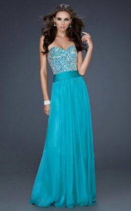 Chiffon Sweetheart Peacock Strapless Beaded Long Formal Wear